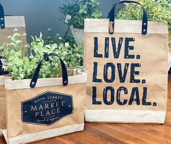 Local Mini Market Burlap Tote Carmen Brunson Designs Fine